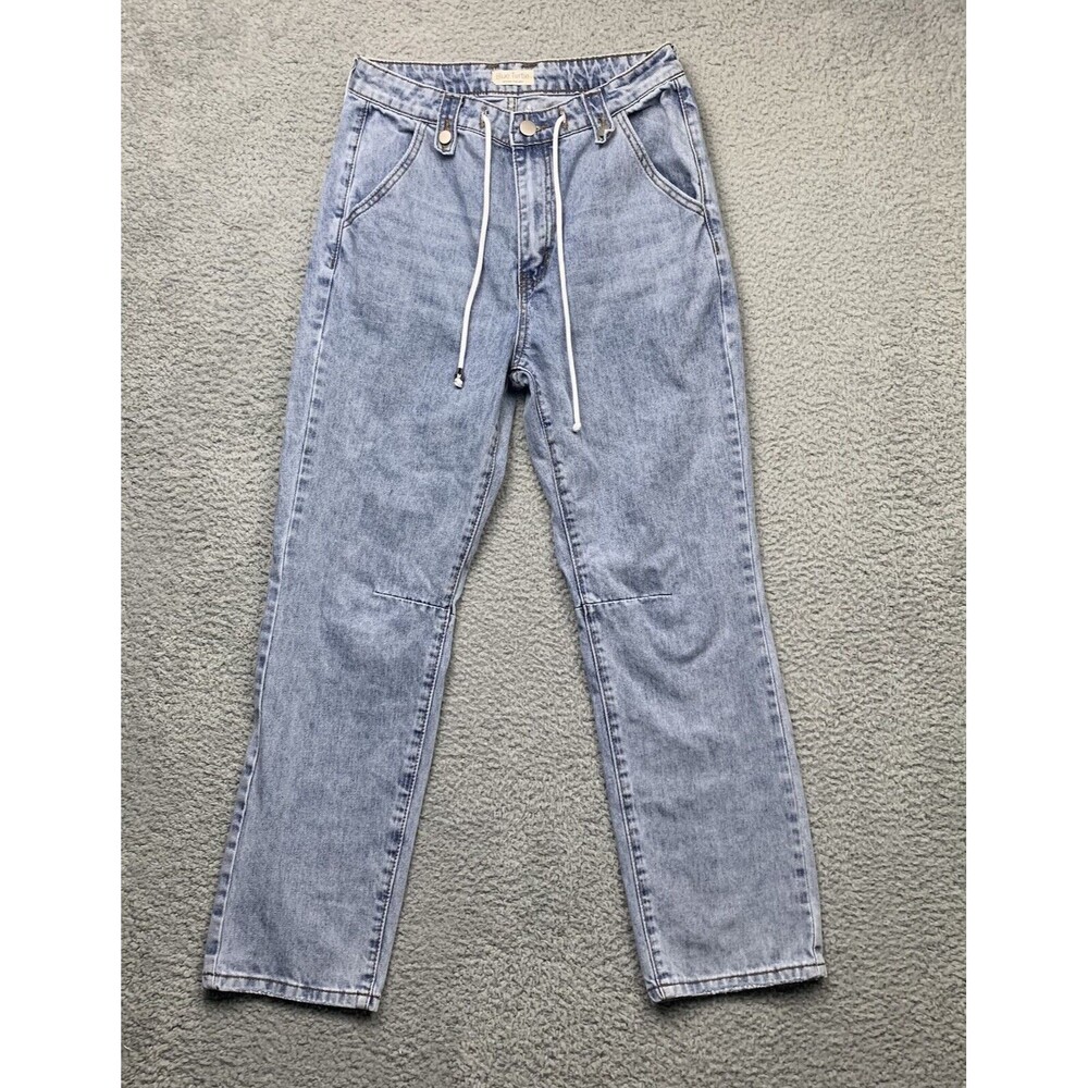Blue Turtle Jeans Womens 7 Blue HIgh Rise Retro Y2K Zip Drawstring Waist Denim